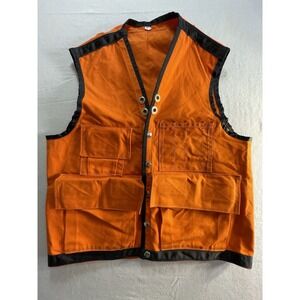 BLAZE ORANGE UPLAND HUNTING VEST Canvas Tape Trim Ammo Storage Pockets Vented L